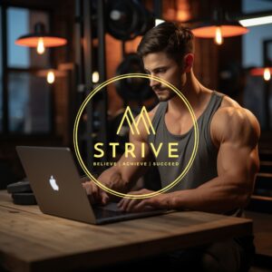 A man sitting on his laptop doing online personal training